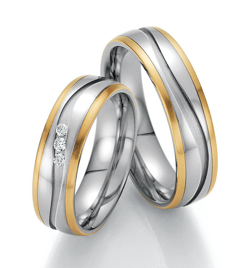 Trauring Bicolor Gold/Gold oder Stahl/Gold mit Diamant ink. Garantie und Gravur 88-60010 G/W