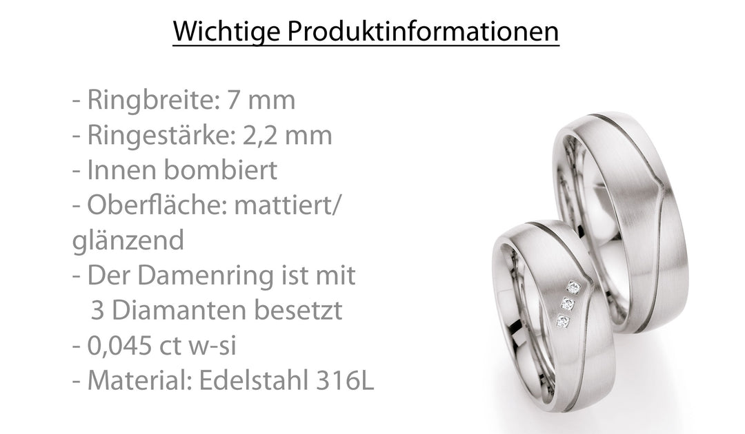 Eheringe Edelstahl mit Diamant ink. Garantie und Gravur 88-01600