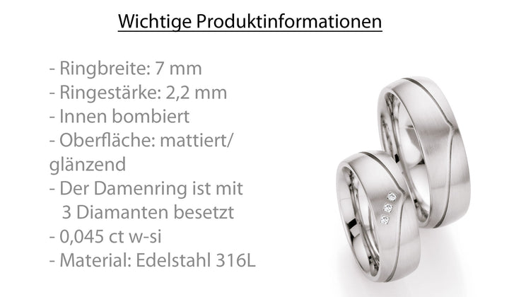 Eheringe Edelstahl mit Diamant ink. Garantie und Gravur 88-01600