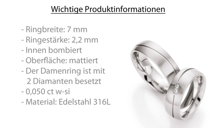 Eheringe Edelstahl mit Diamant ink. Garantie und Gravur 88-01610