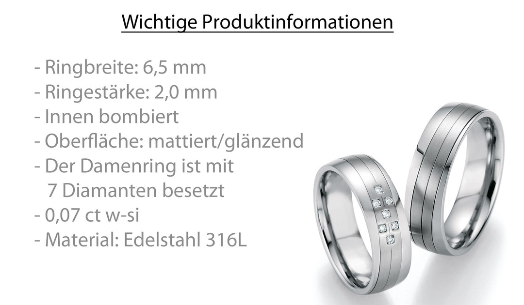 Trauringe Edelstahl mit Diamant ink. Garantie und Gravur 88-20170