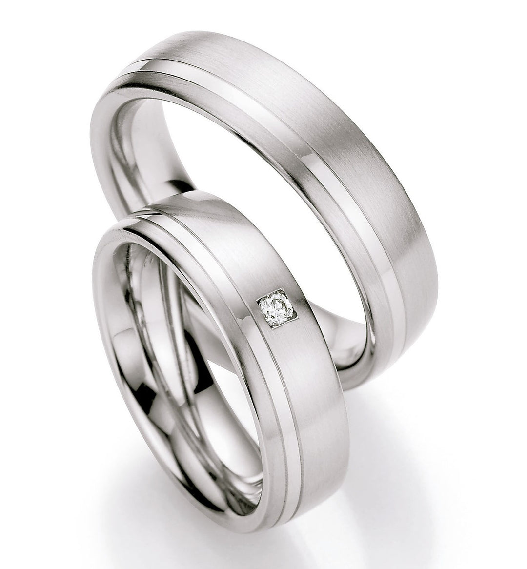 Trauringe Edelstahl mit Diamant ink. Garantie und Gravur 88-01230