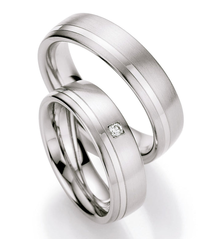 Trauringe Edelstahl mit Diamant ink. Garantie und Gravur 88-01230