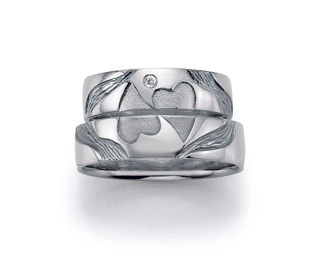 Symbolringe Doppelherz - Eheringe aus Silber, Gold oder Platin mit Diamant ink. Garantie und Gravur 66-51050 Doppelherz