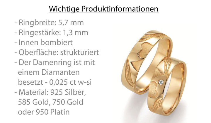 Symbolringe Doppelherz - Eheringe aus Silber, Gold oder Platin mit Diamant ink. Garantie und Gravur 66-51050 Doppelherz