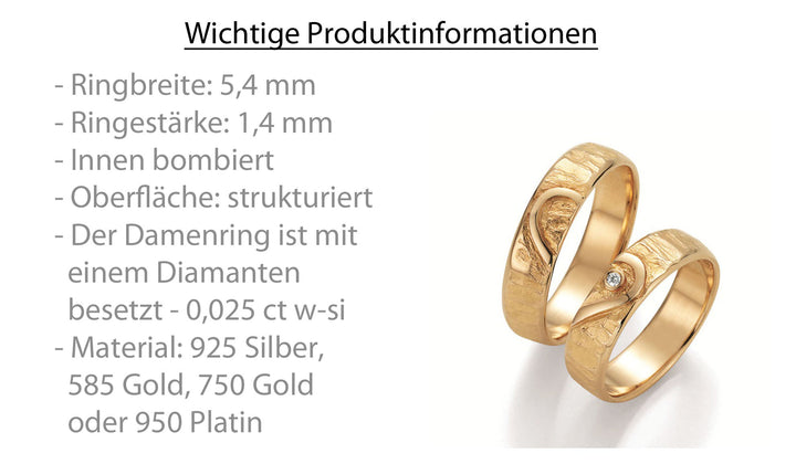 Symbolringe Herz - Eheringe aus Silber, Gold oder Platin mit Diamant ink. Garantie und Gravur 66-51150 Herz