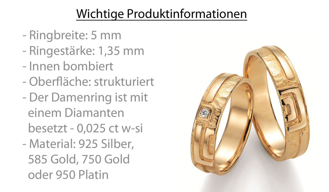 Symbolringe Mäander - Eheringe aus Silber, Gold oder Platin mit Diamant ink. Garantie und Gravur 66-51070 Mäander