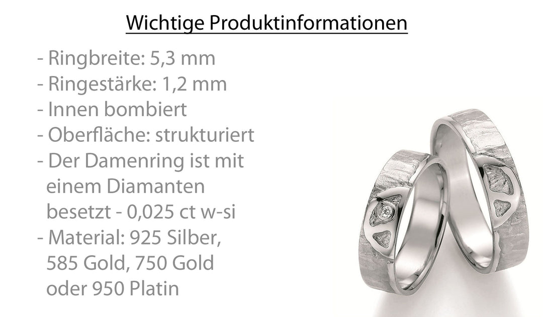 Symbolringe Peace - Eheringe aus Silber, Gold oder Platin mit Diamant ink. Garantie und Gravur 66-51030 Peace