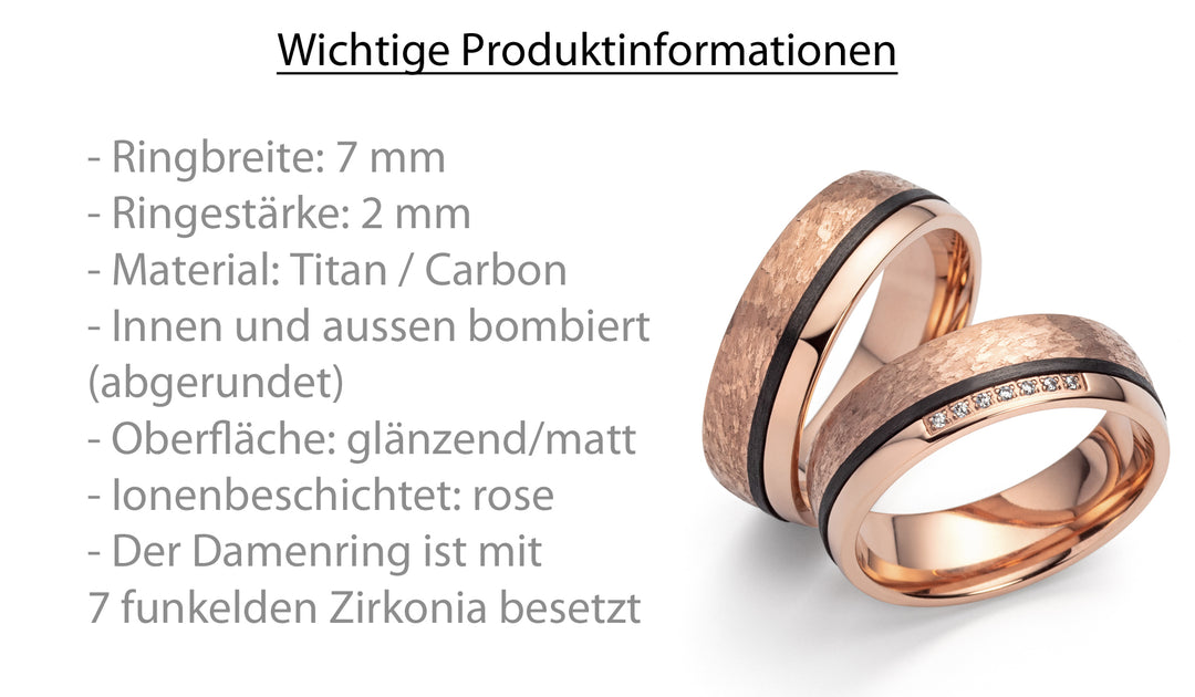 Ehe - Partnerringe aus Titan und Carbon mit Zirkonia ink. Gravur | SD7010
