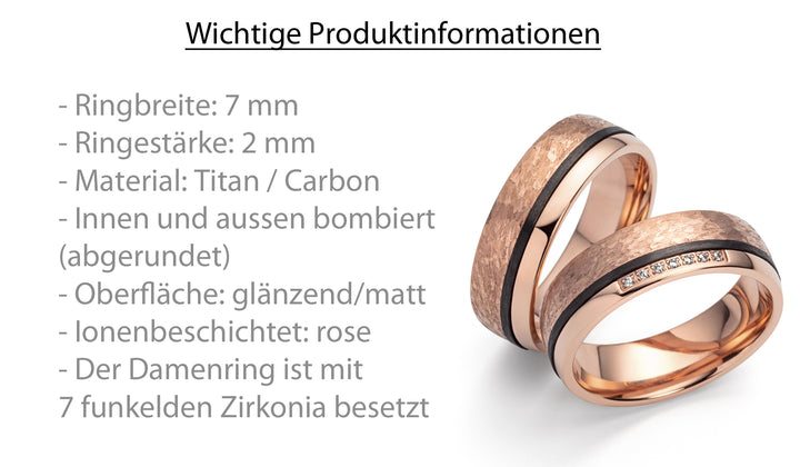 Ehe - Partnerringe aus Titan und Carbon mit Zirkonia ink. Gravur | SD7010