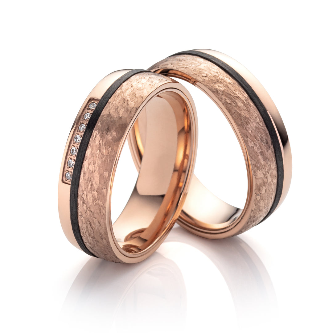 Ehe - Partnerringe aus Titan und Carbon mit Zirkonia ink. Gravur | SD7010