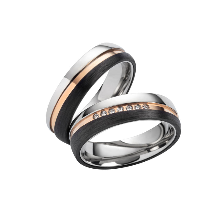 Ehe - Partnerringe aus Titan und Carbon mit Zirkonia ink. Gravur | SD7016