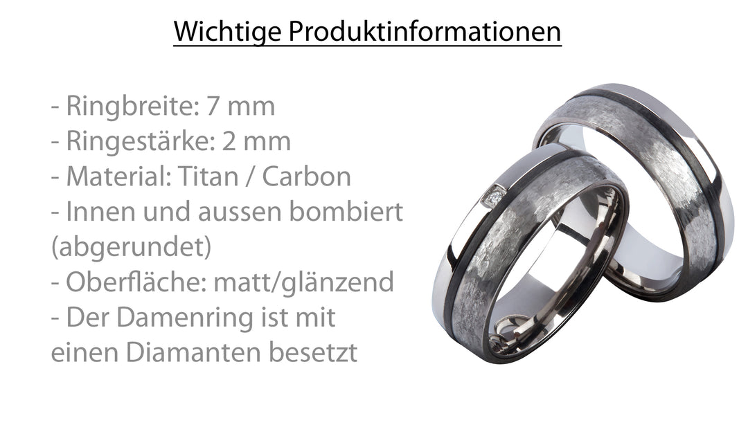 Ehe - Partnerringe aus Titan und Carbon mit Diamant ink. Gravur | SD9040