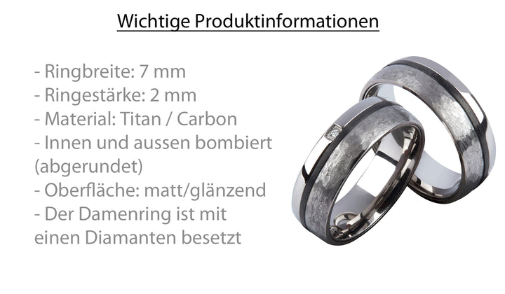 Ehe - Partnerringe aus Titan und Carbon mit Diamant ink. Gravur | SD9040