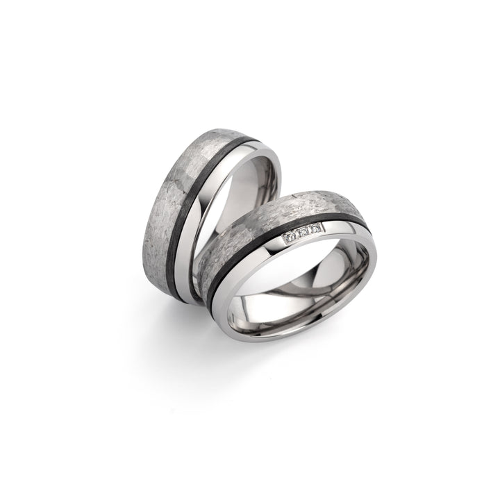 Ehe - Partnerringe aus Titan und Carbon mit 3 Diamanten ink. Gravur | SD9045