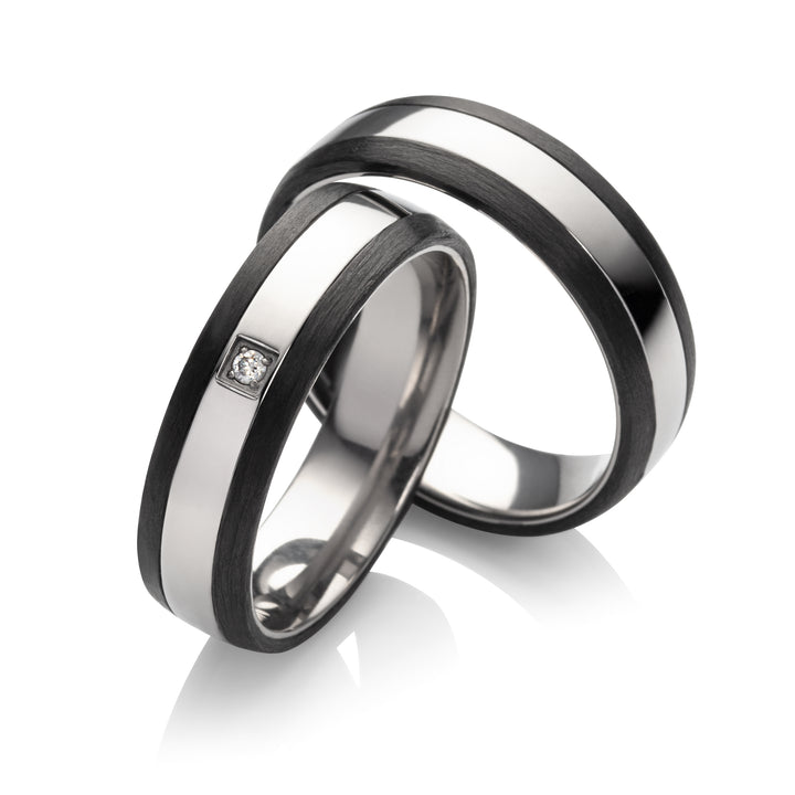 Ehe - Partnerringe aus Titan und Carbon mit Diamant ink. Gravur | SD 9060glanz