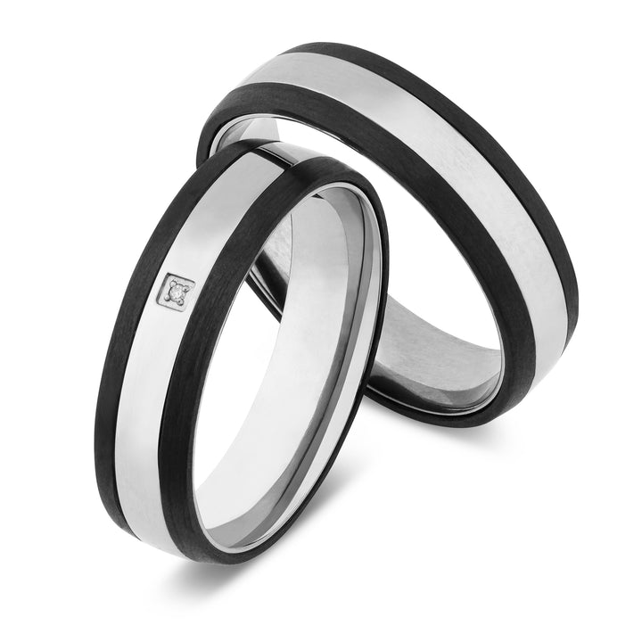Ehe - Partnerringe aus Titan und Carbon mit Diamant ink. Gravur | SD 9060matt