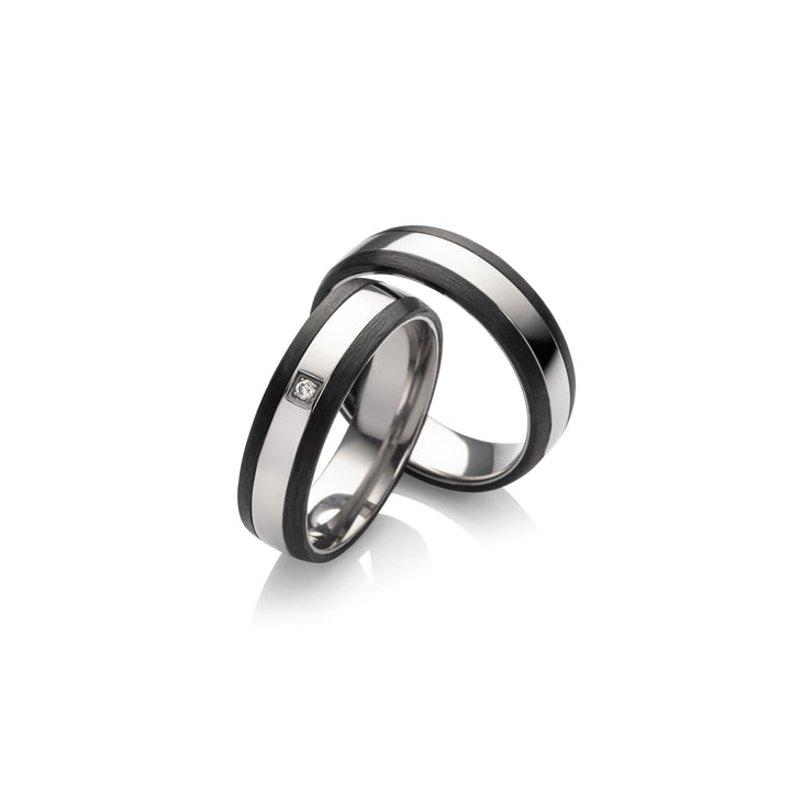 Ehe - Partnerringe aus Titan und Carbon mit Diamant ink. Gravur | SD 9060glanz