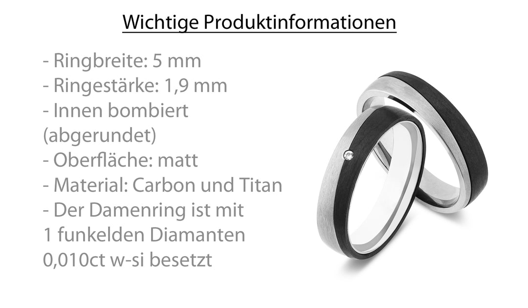 Ehe - Partnerringe aus Titan und Carbon mit Diamant ink. Gravur | SD 9080