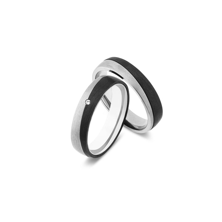 Ehe - Partnerringe aus Titan und Carbon mit Diamant ink. Gravur | SD 9080