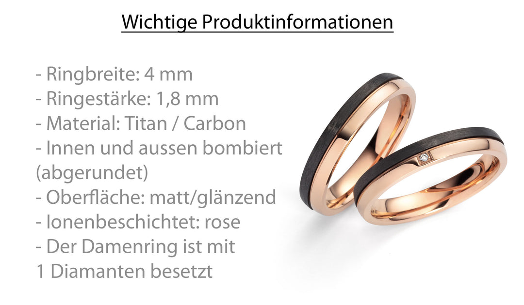 Ehe - Partnerringe aus Titan und Carbon mit Diamant ink. Gravur | SD 9100