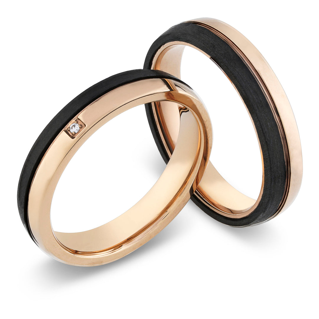 Ehe - Partnerringe aus Titan und Carbon mit Diamant ink. Gravur | SD 9100