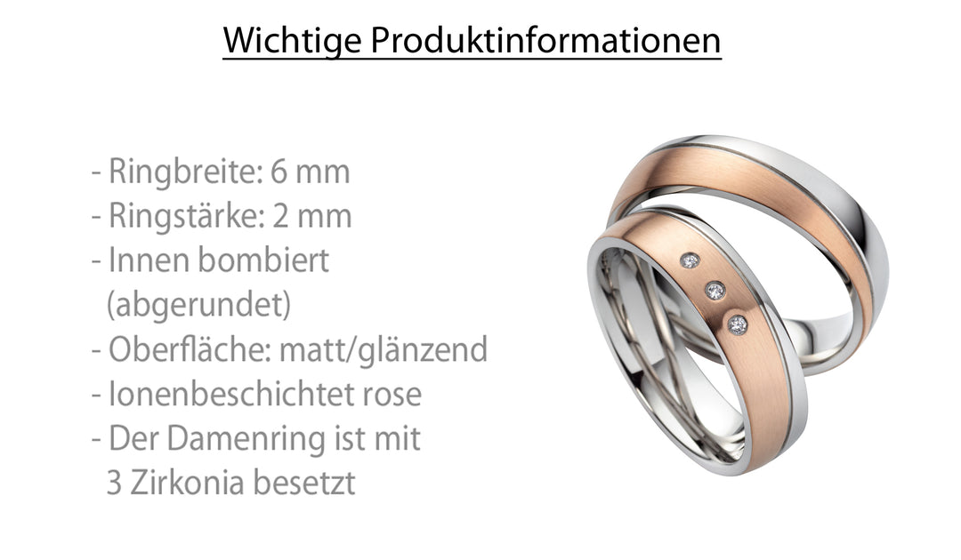 Freundschaftsringe aus Edelstahl mit Zirkonia ink.  Gravur | SD 8012