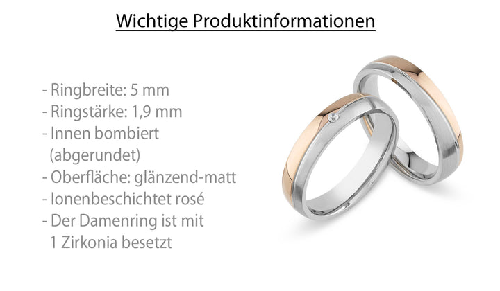 Freundschaftsringe aus Edelstahl mit Zirkonia ink.  Gravur | SH 212