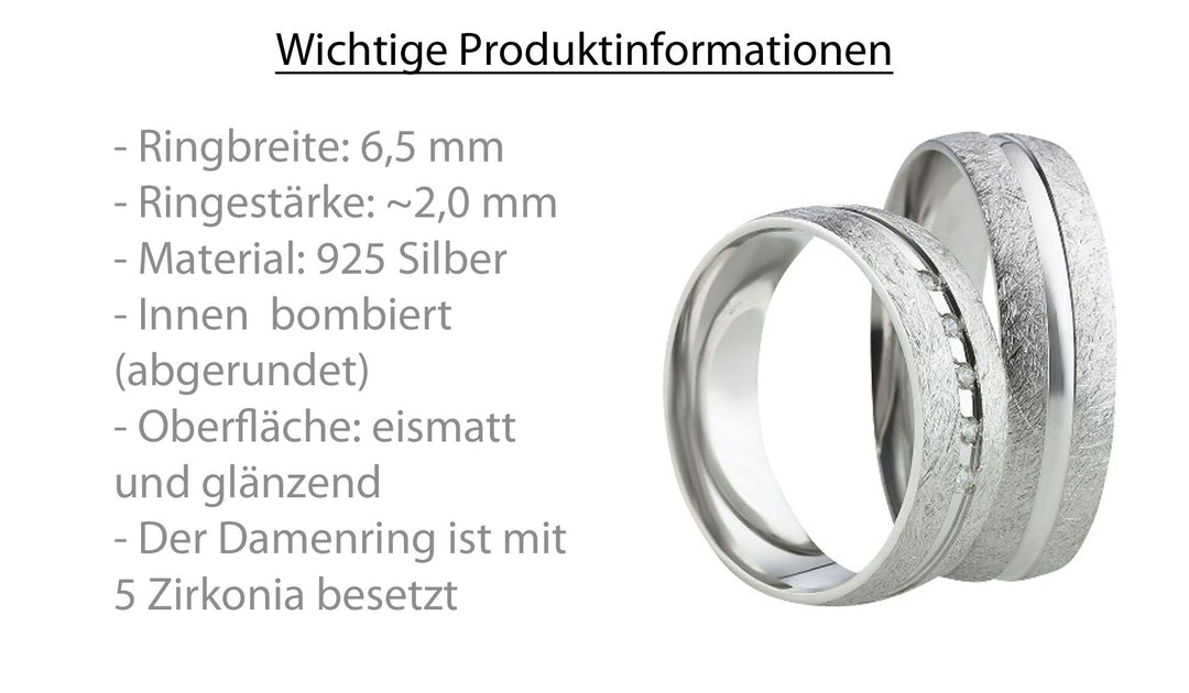 Partnerringe aus 925 Silber mit Zirkonia ink.  Gravur SR28