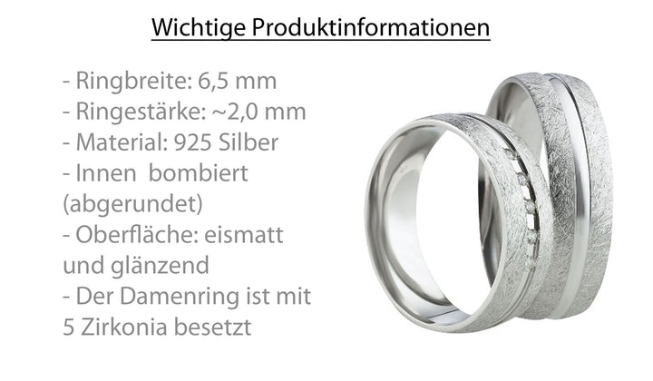 Partnerringe aus 925 Silber mit Zirkonia ink.  Gravur SR28