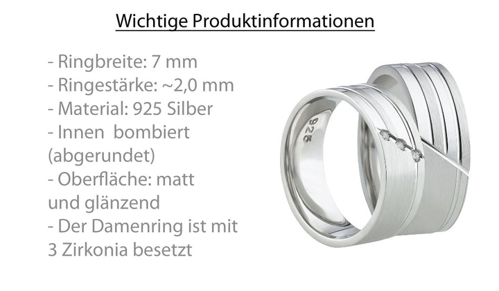 Partnerringe aus 925 Silber mit Zirkonia ink.  Gravur SR30