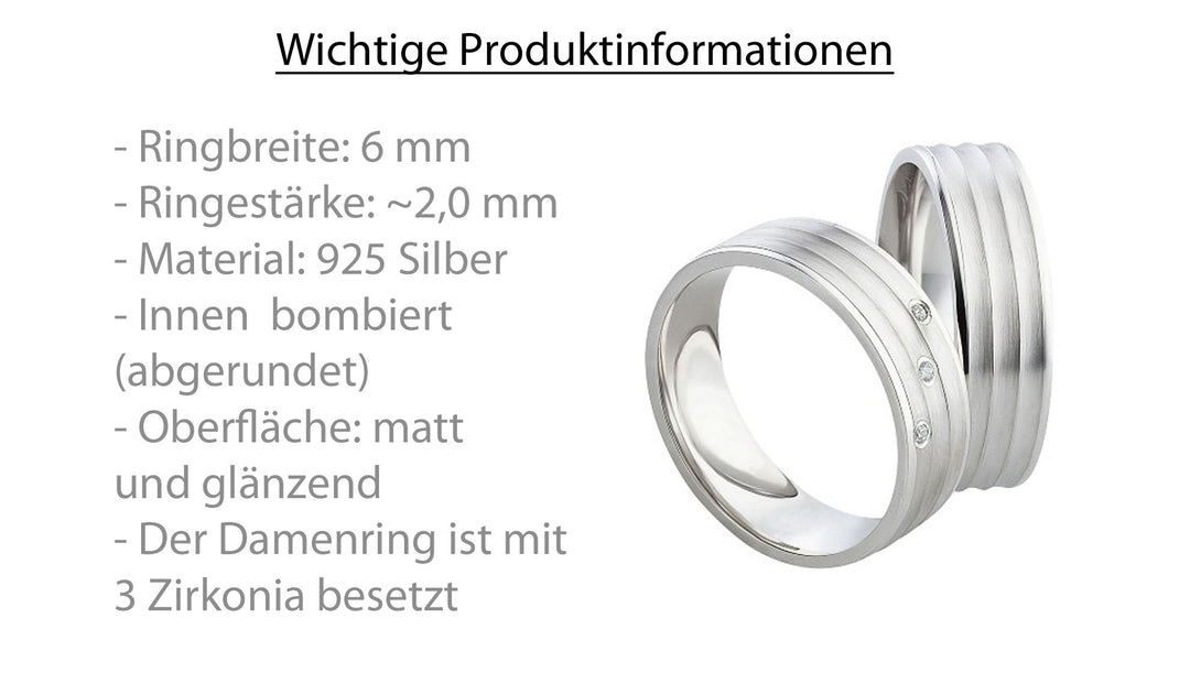 Partnerringe aus 925 Silber mit Zirkonia ink.  Gravur SR32