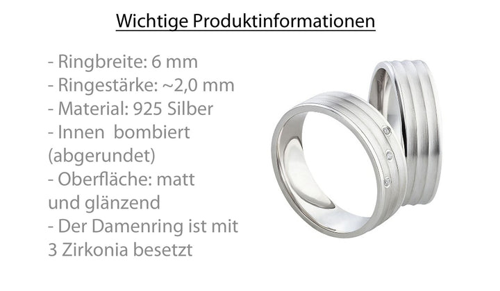 Partnerringe aus 925 Silber mit Zirkonia ink.  Gravur SR32