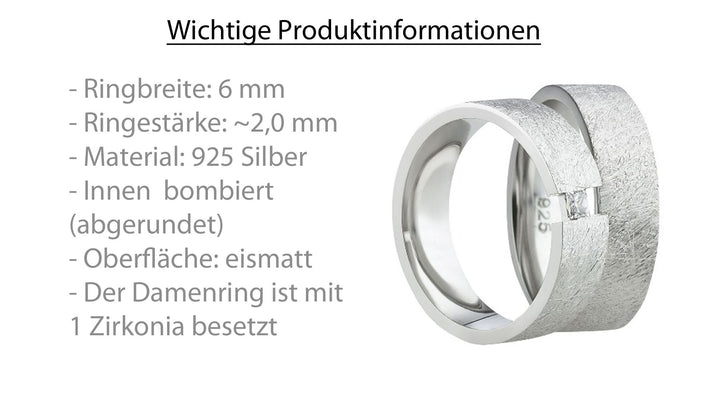Partnerringe aus 925 Silber mit Zirkonia ink.  Gravur SR34