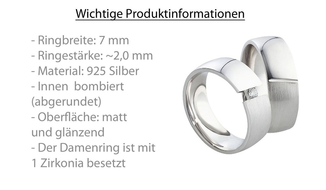 Partnerringe aus 925 Silber mit Zirkonia ink.  Gravur SR36