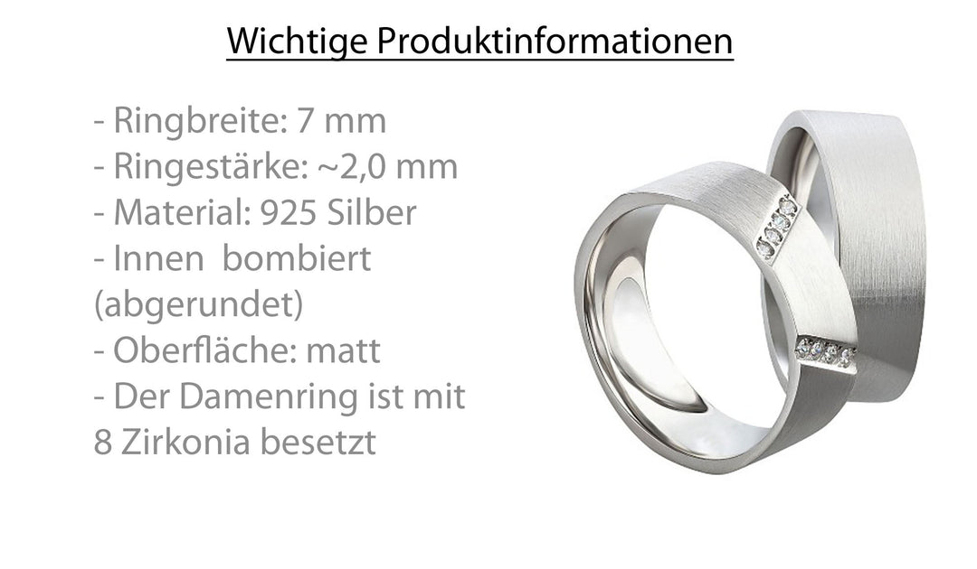 Partnerringe aus 925 Silber mit Zirkonia ink.  Gravur SR38
