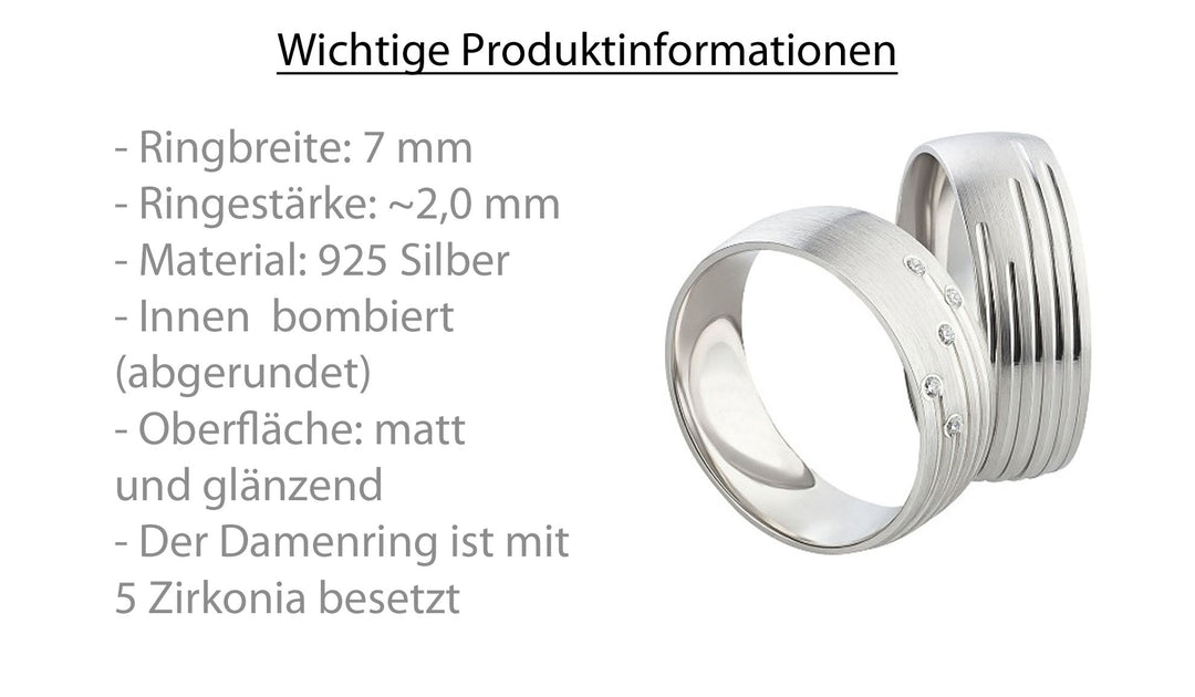 Partnerringe aus 925 Silber mit Zirkonia ink.  Gravur SR40