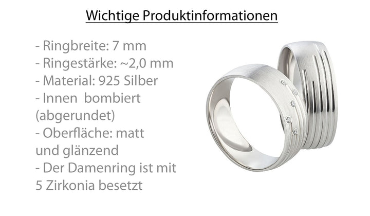 Partnerringe aus 925 Silber mit Zirkonia ink.  Gravur SR40