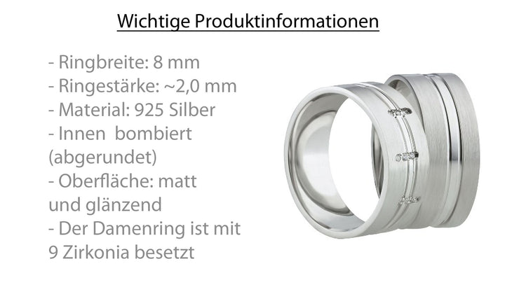 Partnerringe aus 925 Silber mit Zirkonia ink.  Gravur SR42