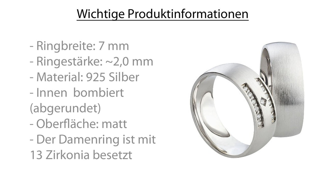 Partnerringe aus 925 Silber mit Zirkonia ink.  Gravur SR44
