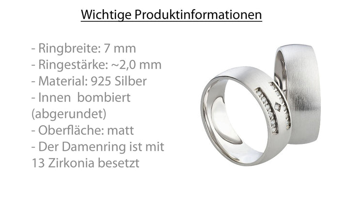Partnerringe aus 925 Silber mit Zirkonia ink.  Gravur SR44