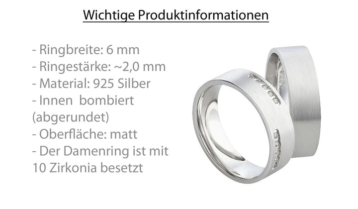 Partnerringe aus 925 Silber mit Zirkonia ink.  Gravur SR46