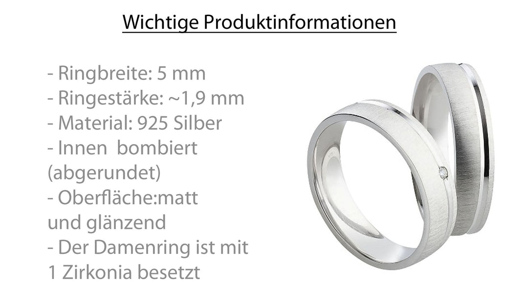 Partnerringe aus 925 Silber mit Zirkonia ink.  Gravur SR76