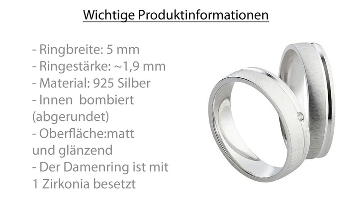 Partnerringe aus 925 Silber mit Zirkonia ink.  Gravur SR76