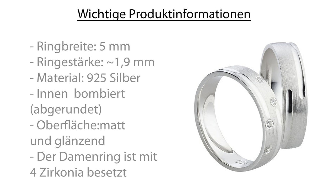Freundschaftsringe aus 925 Silber mit Zirkonia ink.  Gravur SR80