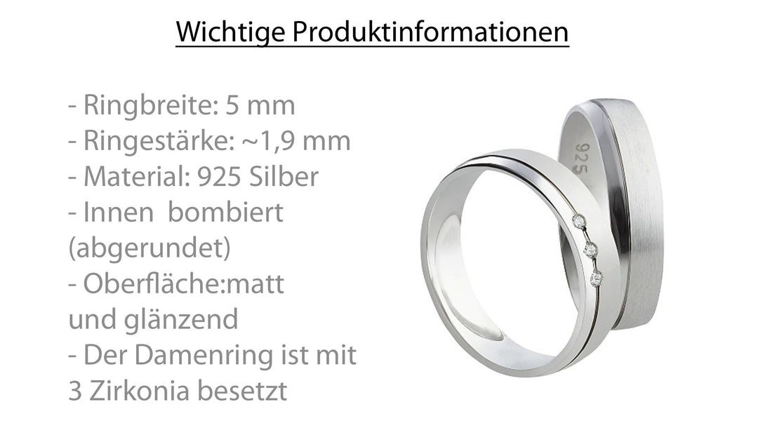 Freundschaftsringe aus 925 Silber mit Zirkonia ink.  Gravur SR82