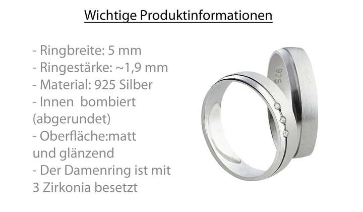 Freundschaftsringe aus 925 Silber mit Zirkonia ink.  Gravur SR82