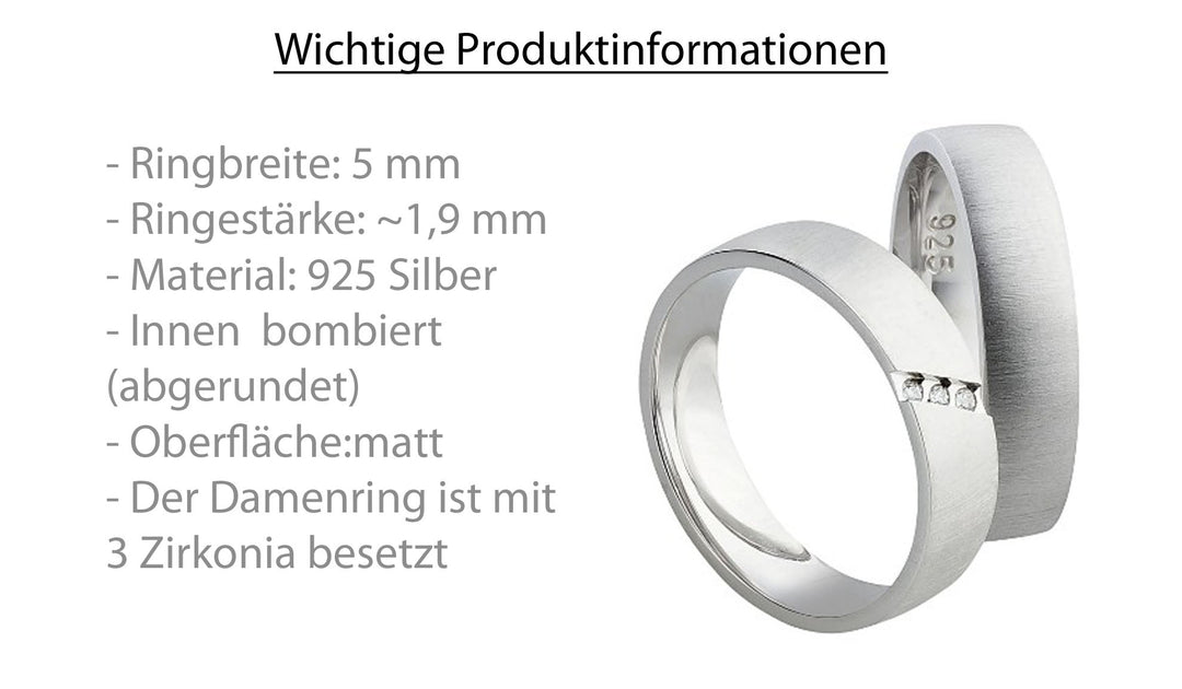 Freundschaftsringe aus 925 Silber mit Zirkonia ink.  Gravur SR84