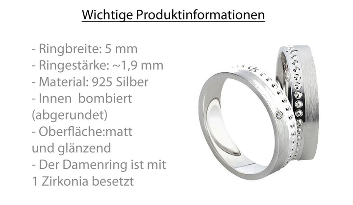 Freundschaftsringe aus 925 Silber mit Zirkonia ink.  Gravur SR86
