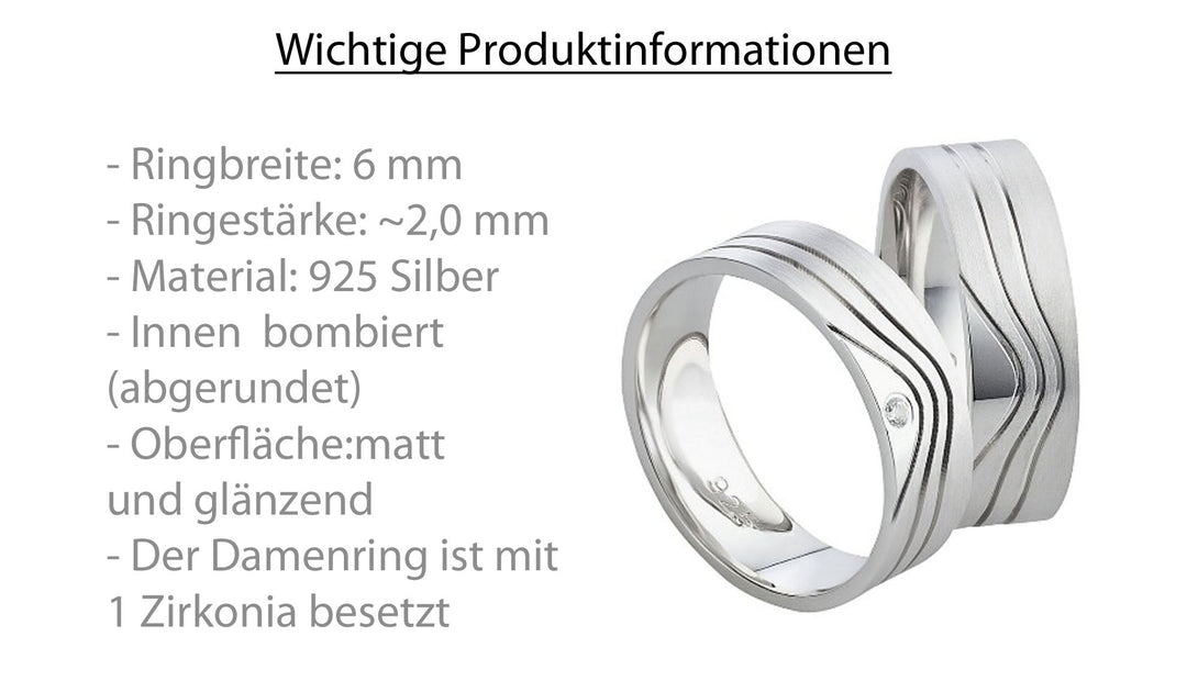 Freundschaftsringe aus 925 Silber mit Zirkonia ink.  Gravur SR88